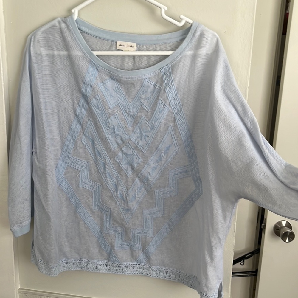 Anthropologie Meadow Rue Blue Lace Top Blouse Crew Neck Small